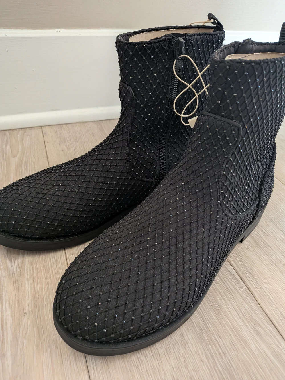 ZARA Black Quilted Ankle Booties with Subtle Sparkle